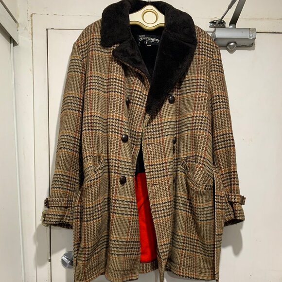 THE DOWNTOWNER VINTAGE FAUX FUR WOOL BLEND PLAID COATS SIZE 42/L - Picture 8 of 13